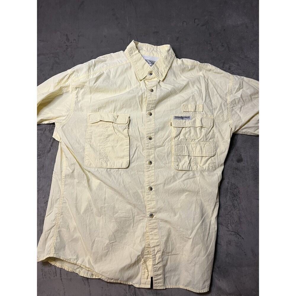 Hook & Tackle Shirt Men Large Fishing Gear Boating Yellow Vented Cargo S‎ S